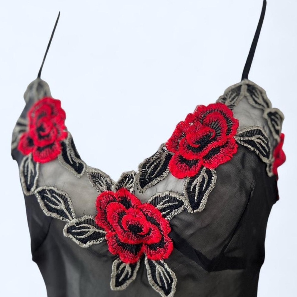 Black Rose Embroidered Romantic Feminine Goth Grunge Sheer Lingerie Dress